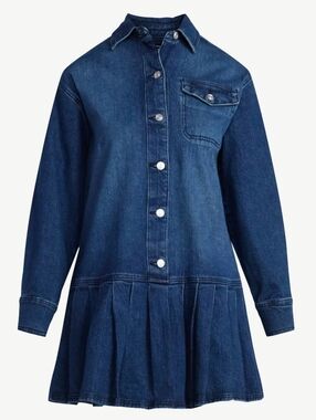 Scoop Women’s Denim Pleated Mini Shirt Dress Long Sleeve